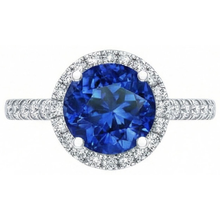 Afbeelding in Gallery-weergave laden, Ronde Sri Lanka blauwe saffier Halo Natuurlijke echte diamanten ( niet in een laboratorium gekweekt ) ring 2,20 karaat goud 14K
