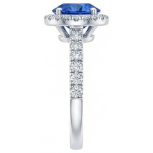 Afbeelding in Gallery-weergave laden, Ronde Sri Lanka blauwe saffier Halo Natuurlijke echte diamanten ( niet in een laboratorium gekweekt ) ring 2,20 karaat goud 14K
