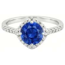 Afbeelding in Gallery-weergave laden, Ronde Sri Lanka blauwe saffier diamanten ring gouden sieraden 4 karaat
