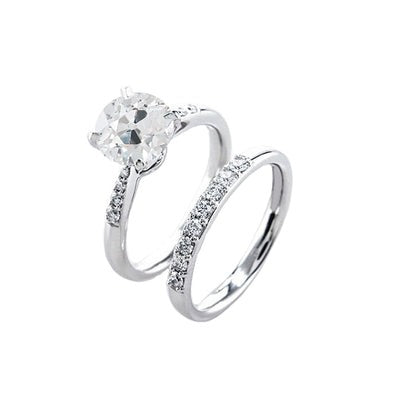 Ronde Trouwring Set Oude Mijnwerker geslepen Echt Diamanten Sieraden 2,25 Karaat