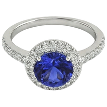 Afbeelding in Gallery-weergave laden, Ronde briljant geslepen 6.75 ct tanzaniet en Natuurlijke echte diamanten ( niet in een laboratorium gekweekt ) ring goud wit
