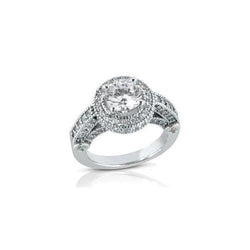 Ronde diamanten Halo-ring in antieke stijl, fijn goud 1,50 ct.
