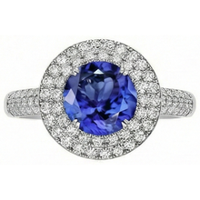 Afbeelding in Gallery-weergave laden, Ronde echte Tanzanite natuurlijke Natuurlijke echte diamanten ( niet in een laboratorium gekweekt ) Split Fancy Ring 2,65 karaat
