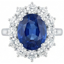 Afbeelding in Gallery-weergave laden, Ronde en ovale Ceylon saffier 6 karaat Natuurlijke echte diamanten ( niet in een laboratorium gekweekt ) ring wit goud 14K
