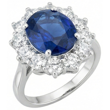 Afbeelding in Gallery-weergave laden, Ronde en ovale Ceylon saffier 6 karaat Natuurlijke echte diamanten ( niet in een laboratorium gekweekt ) ring wit goud 14K
