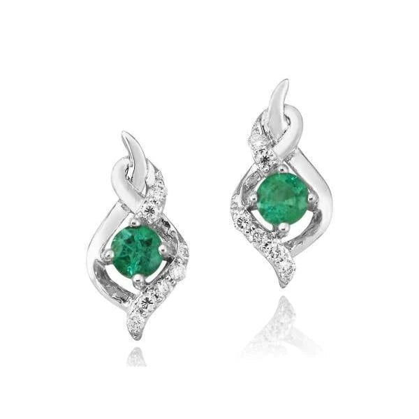 Ronde geslepen 4,80 karaat groene smaragd en diamanten oorknopjes wit goud 14K