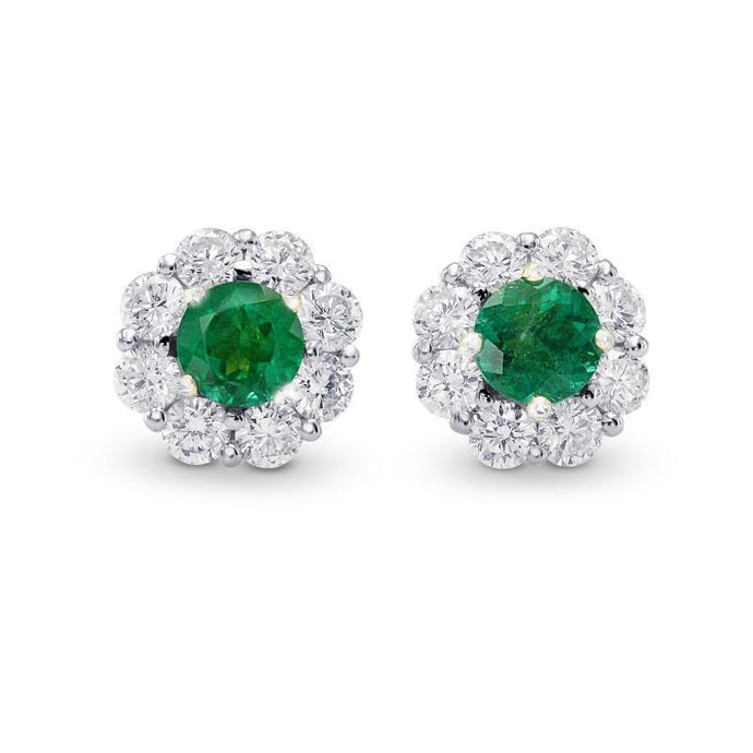 Ronde geslepen 5,40 karaat groene smaragd diamanten stud halo oorbellen wit goud