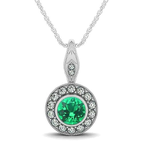 Ronde geslepen bezel set groene smaragd en diamanten 4,50 karaat edelsteen hanger