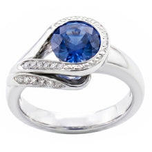 Afbeelding in Gallery-weergave laden, Ronde geslepen blauwe saffier en Natuurlijke echte diamanten ( niet in een laboratorium gekweekt ) 2.50 ct ring wit goud 14k
