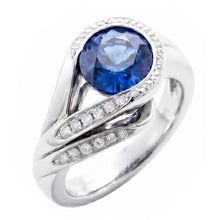 Afbeelding in Gallery-weergave laden, Ronde geslepen blauwe saffier en Natuurlijke echte diamanten ( niet in een laboratorium gekweekt ) 2.50 ct ring wit goud 14k
