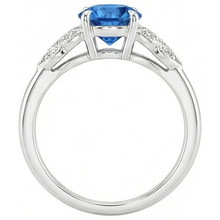 Afbeelding in Gallery-weergave laden, Ronde geslepen blauwe saffier met Natuurlijke echte diamanten ( niet in een laboratorium gekweekt ) 2.25 ct ring nieuw wit goud 14k
