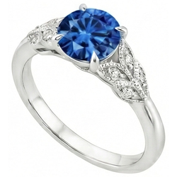 Ronde geslepen blauwe saffier met Natuurlijke echte diamanten ( niet in een laboratorium gekweekt ) 2.25 ct ring nieuw wit goud 14k