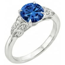 Afbeelding in Gallery-weergave laden, Ronde geslepen blauwe saffier met Natuurlijke echte diamanten ( niet in een laboratorium gekweekt ) 2.25 ct ring nieuw wit goud 14k
