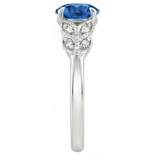 Afbeelding in Gallery-weergave laden, Ronde geslepen blauwe saffier met Natuurlijke echte diamanten ( niet in een laboratorium gekweekt ) 2.25 ct ring nieuw wit goud 14k

