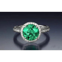 Ronde geslepen groene smaragd met diamanten verlovingsring 8,5 karaat 14K goud