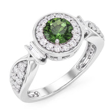 Afbeelding in Gallery-weergave laden, Ronde groene saffier Natuurlijke echte diamanten ( niet in een laboratorium gekweekt ) ring witgouden sieraden 1.35 ct.
