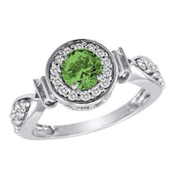 Ronde groene saffier diamanten ring witgouden sieraden 1.35 ct.