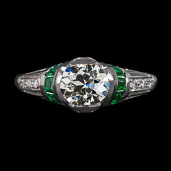 Ronde oud geslepen diamant en smaragden ring 3,75 karaat witgoud