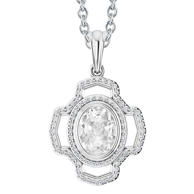 Ronde & ovale Old Mine Cut Halo Natuurlijk Diamond Pendant Bezel Set 3,75 karaat