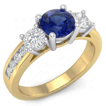 Afbeelding in Gallery-weergave laden, Ronde saffier edelsteen ring kanaal set Natuurlijke echte diamant ( niet in het laboratorium gekweekt )en 4 karaat
