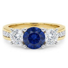 Afbeelding in Gallery-weergave laden, Ronde saffier edelsteen ring kanaal set Natuurlijke echte diamant ( niet in het laboratorium gekweekt )en 4 karaat
