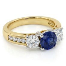 Afbeelding in Gallery-weergave laden, Ronde saffier edelsteen ring kanaal set Natuurlijke echte diamant ( niet in het laboratorium gekweekt )en 4 karaat
