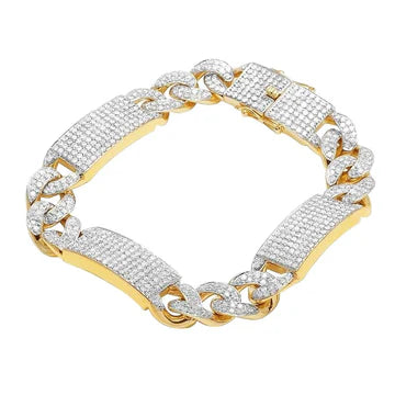 Ronde 14 Karaat Kleine Echt Diamanten Iced Out Heren Armband Geel Goud