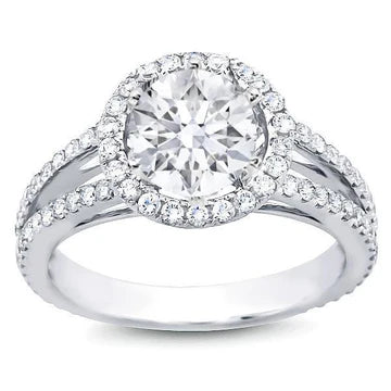 Ronde 2,75 Karaat Echt Diamanten Halo Ring Wit Goud