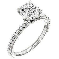 Ronde 3.40 Karaat Natuurlijke uit de aarde gewonnen Diamanten Solitaire Ring Met Accenten Witgoud 14K