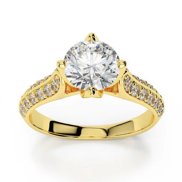 Ronde Briljant Geslepen Echt Diamanten Ring 3,00 Ct Geel Goud 14K