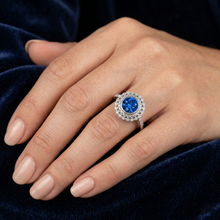 Afbeelding in Gallery-weergave laden, Ronde Ceylon Sapphire Diamond Ring Bezel Set 3.80 Carat White Gold 14K
