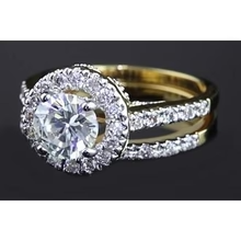 Afbeelding in Gallery-weergave laden, Ronde Echt Diamant 3 Karaat Jubileumring Split Shank Sieraden Halo
