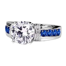 Afbeelding in Gallery-weergave laden, Ronde Echt Diamanten Geaccentueerde Blauwe Saffierstenen Ring 3 Karaat
