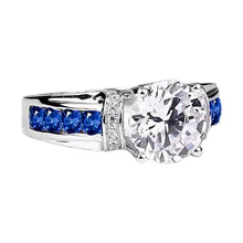 Afbeelding in Gallery-weergave laden, Ronde Echt Diamanten Geaccentueerde Blauwe Saffierstenen Ring 3 Karaat
