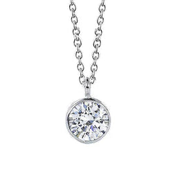 Ronde Echt Diamanten Hanger Met Ketting 2 Ct Bezel Set Wit Goud 14K