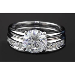 Ronde Natuurlijke uit de aarde gewonnen Diamanten Jubileum Ring Set 3 Karaat Prong Gezet Witgoud 14K