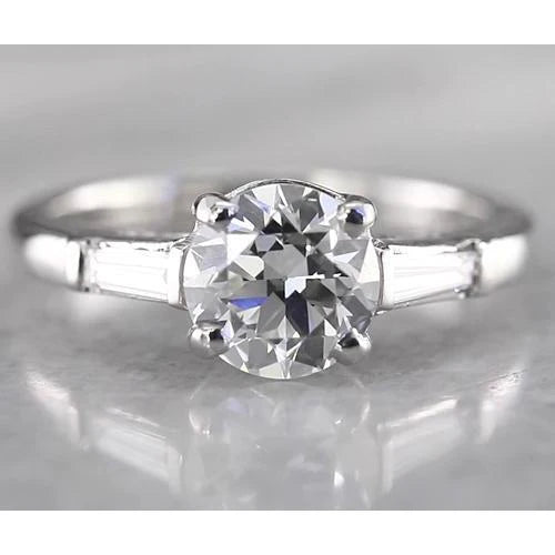 Ronde Echt Diamanten Ring Met 3 Stenen Stokbrood Wit Goud 14K 1,60 Karaat