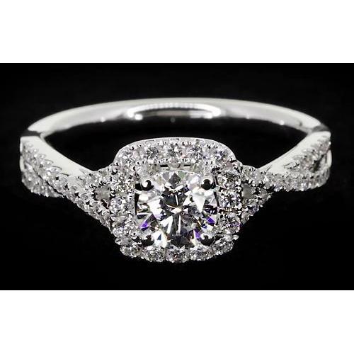 Ronde Echt Diamanten Ring Met Gedraaide Schacht 2 Karaat Witgoud 14K