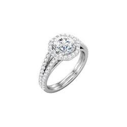 Ronde Echt Diamanten Solitaire Met Accenten Halo Ring 2,11 Ct. Wit Goud