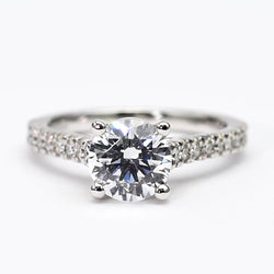 Ronde Echt Diamanten Solitaire Ring Met Accenten