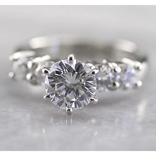 Ronde Echt Diamanten Verlovingsring 2 Karaat Zes Riek Wit Goud 14K