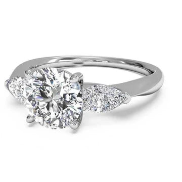 Ronde En Peervormige Echt Diamanten Ring Met Drie Stenen 1,30 Karaat Witgoud 14K
