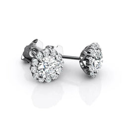 Ronde Geslepen 2,24 Karaat Echt Diamanten Halo Oorbellen Voor Dames 14K Witgoud