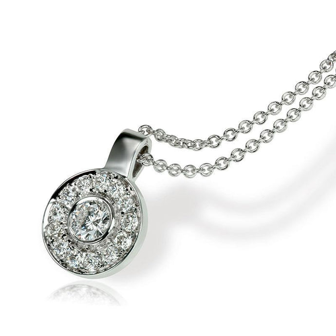 Ronde Halo 1,5 Karaat Echt Diamanten Hanger Ketting Massief Wit Goud 14k