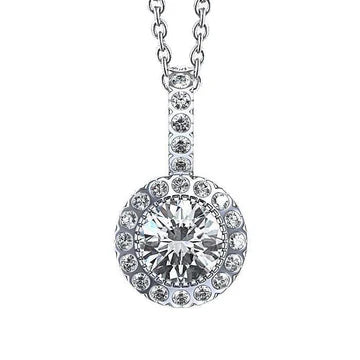 Ronde Halo Echt Diamanten Hanger Ketting 3 Ct. Wit Goud 14K