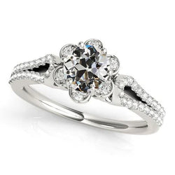 Ronde Halo Oude Mijnwerker Natuurlijke uit de aarde gewonnen Diamanten Ring Bloem Stijl Gespleten Schacht 4.50 Karaat