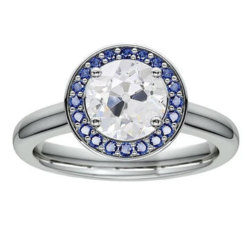 Ronde Halo Old Miner Echt Diamond & Sri Lanka Sapphire Ring 4,50 Karaat