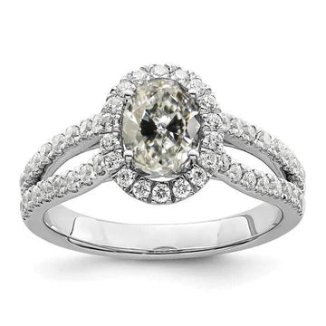 Ronde Halo Ring Ovaal Oud Geslepen Echt Diamant Split Shank 5,50 Karaat Pave Set