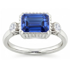 Ronde Natuurlijke echte diamant ( niet in het laboratorium gekweekt )en ring 3 stenen jubileum blauwe saffier ring 2,25 karaat