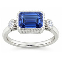 Afbeelding in Gallery-weergave laden, Ronde Natuurlijke echte diamant ( niet in het laboratorium gekweekt )en ring 3 stenen jubileum blauwe saffier ring 2,25 karaat
